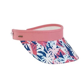 Pickleball | Women's Adjustable Coil Visor by Sun N Sand | Pink/Blue Tropical Print| Cotton Visor w/Coil | UV 50 Protection