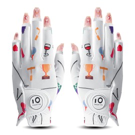 Golf Glove Womens Ambidextrous All-Weather Ball Marker Squeeze Soft Comfort (Golf Party & Nail, 19)
