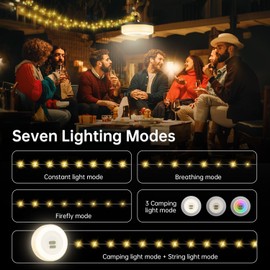 MORIKO Camping String Lights 33FT, 2 in 1 USB Rechargeable Christmas Fairy Lights, 7 Modes, IPX4 Waterproof, Portable Camping Lantern for Outdoor,Tent, Hiking,Yard Decoration