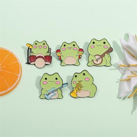 5pcs Frog Music Enamel Pins Funny Cute Guitar Frog Brooches Cartoon Animal Brooch Badge for Backpacks Badges Hats Bags Deco Jewelry Gift