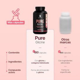 B Life Glicina | 180 Cápsulas | 1000mg por Porción | Sueño y Equilibrio | Potenciado con Colágeno Hidrolizado | Pure Glicine