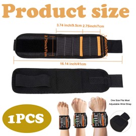 WJccsee Magnetic Wristband Tool Holder with 15 Strong Magnets - Perfect for DIY Enthusiasts - Ideal Christmas and Birthday Gift for Men, Dad, Husband - Holds Screws, Nails, Drill Bits - Adjustable