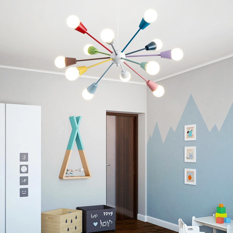 Aleslsop Colorful Chandelier,12-Light Sputnik Ceiling Light Fixture, Sputnik Chandelier with