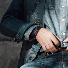 Blue Tiger Eye Mens Bracelets Gifts,Blue Leather Bracelet for Men Beaded Bracelets for Men Anxiety Mens Leather Bracelet Mens Bracelets beads Healing Mens Bracelet Jewelry Gifts