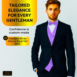 Exclusive Distributor 2pc Men's Solid Formal Suit Vest Waistcoat Tuxedo Dress Vest Bow Tie Set For Suit or Tuxedo Lavender XX-Large