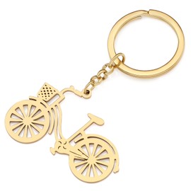 RAIDIN Stainless Steel Gold Silver Plated Keyring Bicycle Key Ring Key Gifts for Men or Women Girls Car Handbag Key Accessories, Gold-112