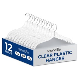 SereneLife 12-Pack Transparent Plastic Hangers – Lightweight, Non-Slip Coat Hangers with Notched Shoulders and Swivel Hook for Clothes, Shirts, Suits, Dresses, Jackets, Ultra-Thin Space Saving Design