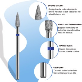 HungGato Cuticle Nail Drill Bit, 3/32'' Professional Safety Diamond Under Nail Cleaner for Cuticle Dead Skin Nail Prepare, Beginners Bits, Experienced Tech,Flame Shape (Medium)