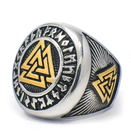 PikaLF Triple Valknut Ring With Rune Circle Symbol, Odin Symbol Rings for Men, Warriors Ring, Celtic Trinity Knot Ring, Amulet Ring, Norse Scandinavian Protection Jewelry (9)