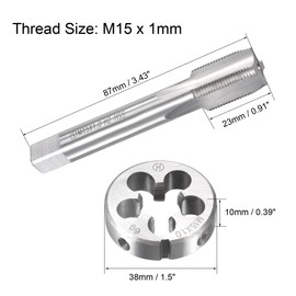 TOP-VIGOR M15 x 1mm Metric Tap and Die Set, Machine Thread Screw Tap with Round Threading Die, Heavy Duty Tap & Die Kit for DIY, Repair, Cutting External and Internal Thread