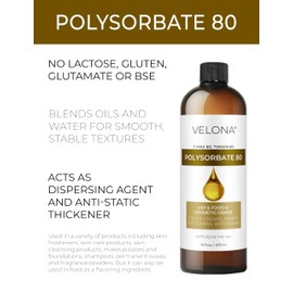 Polysorbate 80 by Velona - 8 Fl Oz | Solubilizer, Food & Cosmetic Grade | All Natural for Cooking, Skin Care and Bath Bombs, Sprays, Foam Maker | Use Today - Enjoy Results