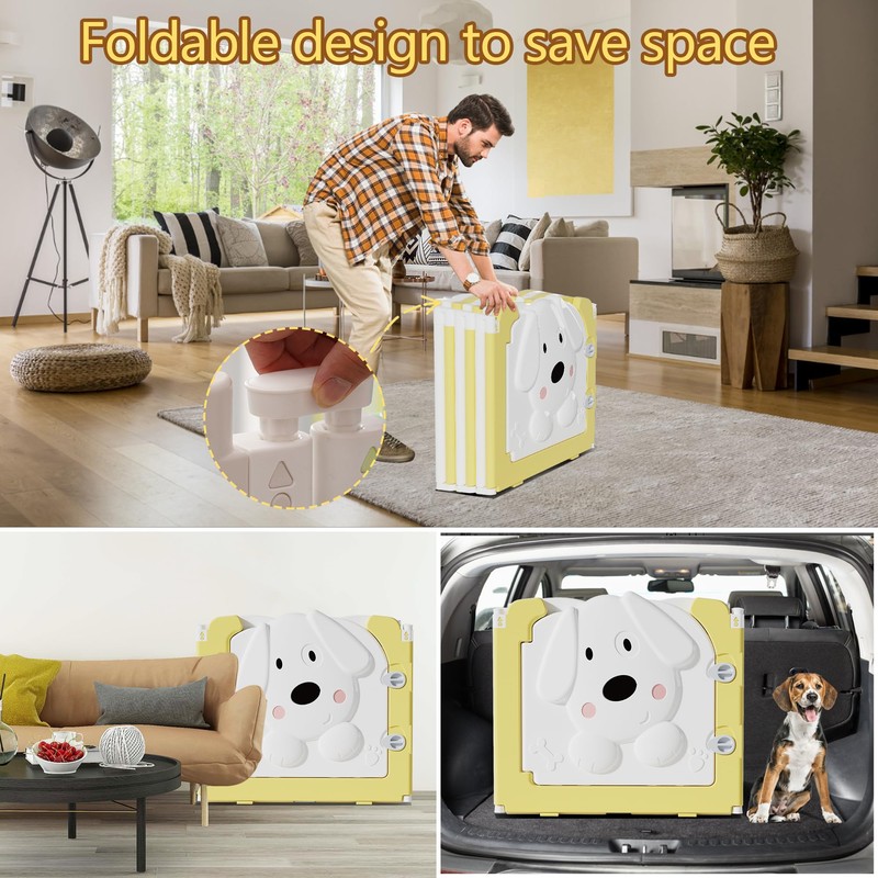 Aoole Foldable Dog Play Pen Indoors, Non-Slip Sturdy Puppy Playpen