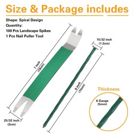 Bakulyor 100 Pack Metal Landscape Stakes, 6 Inch Artificial Turf Spikes, 6 Gauge Large Landscaping Nails, Green Edging Anchoring Staple for Garden Ground Grass Lawn Paver Timber Border Weed Barrier 6"