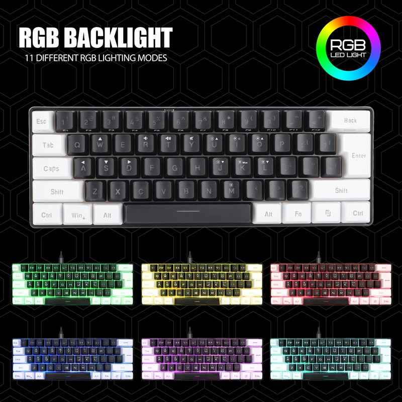 G61 Mini RGB Keyboard LED Backlight 61 Keys Ergonomic Mechanical