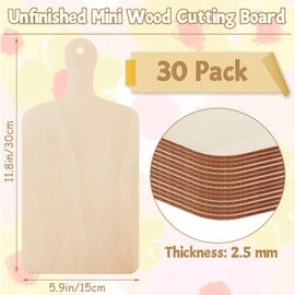 LDHHYH 30 Pack 12 x 6 Inch Wooden Cutting Board for Crafts, Unfinished Wood Charcuterie Boards with Handle, Blank Paddle Cheese Bread Board Set Chopping Plank for DIY Home Kitchen Cooking Decor