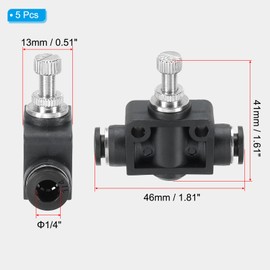 PATIKIL 1/4" Pneumatic Ball Valve, 5 Pack 1/4" OD SA Push to Connect Tube Fittings Ball Valve Union Straight Air Flow Control Valve for Air Hydraulic, Black