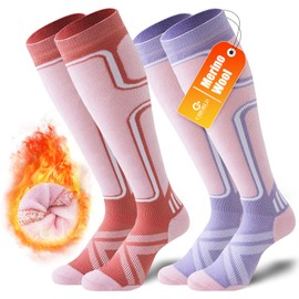 Cirorld 2 Pairs of Merino Wool Ski Socks for Men and Women, Warm Wool Thermal Socks Unisex, Thick Winter Socks for Cold Weather, Snow, Skiing, Snowboarding, Hunting, Hiking, 6-12
