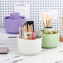 360 Degree Rotating Pen Holder, Rotating Pen Holder, Desk Organiser with 5 Compartments for Office, School, Pencil and Other Stationery Storage (Purple)