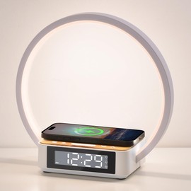 SMARTERIOR Wireless Charging Station with Alarm Clock,Bedside Lamp with Sunrise Wake-Up Light,Wireless Phone Charger,Touch Table Lamp with 3 Brightness Levels,Idea Gifts for Women,Men,Teens,Adults