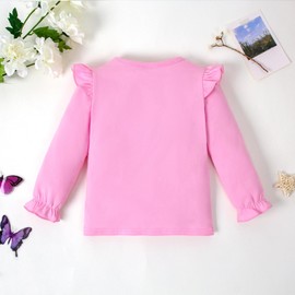 Magic Park 12M-7Y Baby Toddler Girl Long Sleeve Blouse Kids Solid Color Basic Tee Tops Little Girls Ruffle Cuffs T-Shirts (Long Pink Tee, 18-24 Months)
