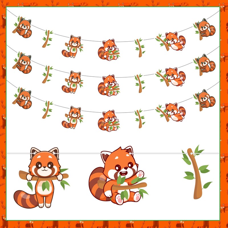 Sursurprise Red Panda Party Decorations, 3PCS Red Panda Banners, Red