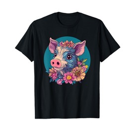 Adorable Pig Surrounded By Flowers T-Shirt