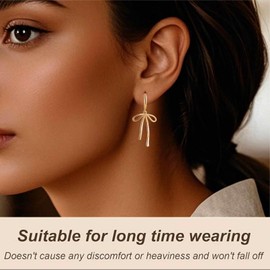 CORIXTAL Bow Earrings Gold Bow Ribbon Hoop Earrings Long Tassel Chain Bow Earrings Trendy Cute Statement Bowknot Hoop Dangle Earrings Jewelry Gifts For Women