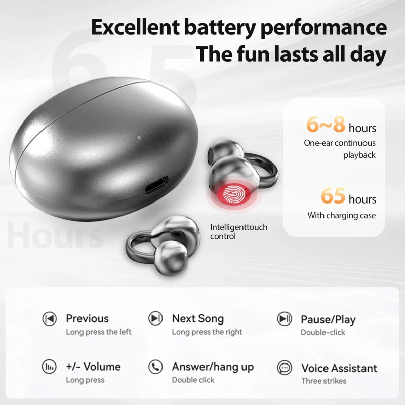 Audfonos Clip-ear 360 Inalambricos Bluetooth Gimnasio Micrfono Hd Sonido Hifi