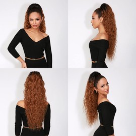 GLAM21USA Drawstring Ponytail Crimp wave 28 Inch Long Ponytail Extension for Black Women Loose Spiral Curl Hair Extensions Curly Hair Hairpiece (OT1B/27/30)