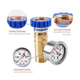 MEASUREMAN Lead-Free Brass Water Pressure Regulator 3/4" GHT, 0-100 PSI Pressure Gauge 1.5" Dial x 1/8" NPT Back Mount, Garden Hose Pressure Regulator for RV, Camper, Trailer, Plumbing System