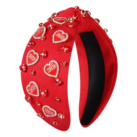 YAHPERN Diadema De San Valentín Para Mujer, Diadema Con Nudo En Forma De Corazón Rojo Y Rosa, Con Cristales De Estrás Y Joyas, Diadema Ancha Con Nudo Superior, Accesorios Para El Cabello Para San Vale