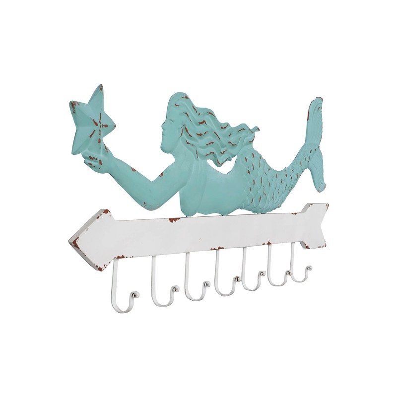 Creative Co-Op Aqua & White Metal Mermaid Wall Décor with