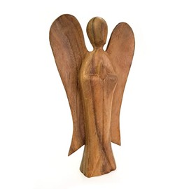 TEMPELWELT Deko Figur Schutzengel Erzengel stehend aus leichtem Soar Holz, Höhe 25 cm groß dunkel braun, Kunsthandwerk aus Bali Engel Holzengel betend