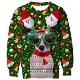 Youth Christmas Sweatshirt 13-16 3D Glasses Dog Cool Boys Xmas Sweater Pullover Teen Girls Fashion Outfit for X-mas