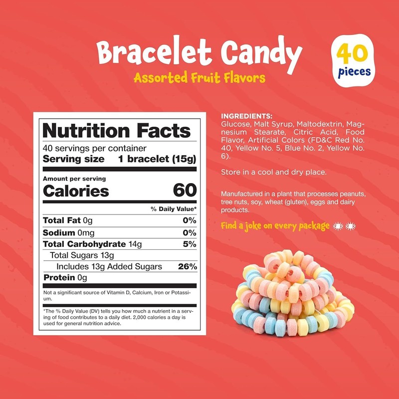 Funtasty Candy Bracelets - Fruit Flavors, Individually Wrapped, Stretchable- 21