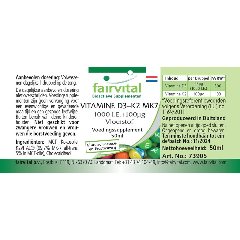 Fairvital Vitamin D3+K2 Drops - 50 ml - All-Trans MK7