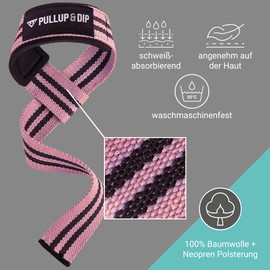 PULLUP & DIP Weight Lifting Straps for Weight Training, Padded Weightlifting Loops, Wrist Straps, Pull Loops for Weightlifting, Bodybuilding, Lat Pull, Deadlifts, Lifting Straps (1 Pair) (Pink)