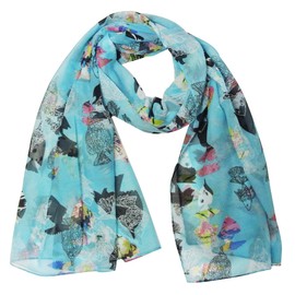 Wrapables Chiffon Under the Sea Fish Pattern Long Scarf, Blue