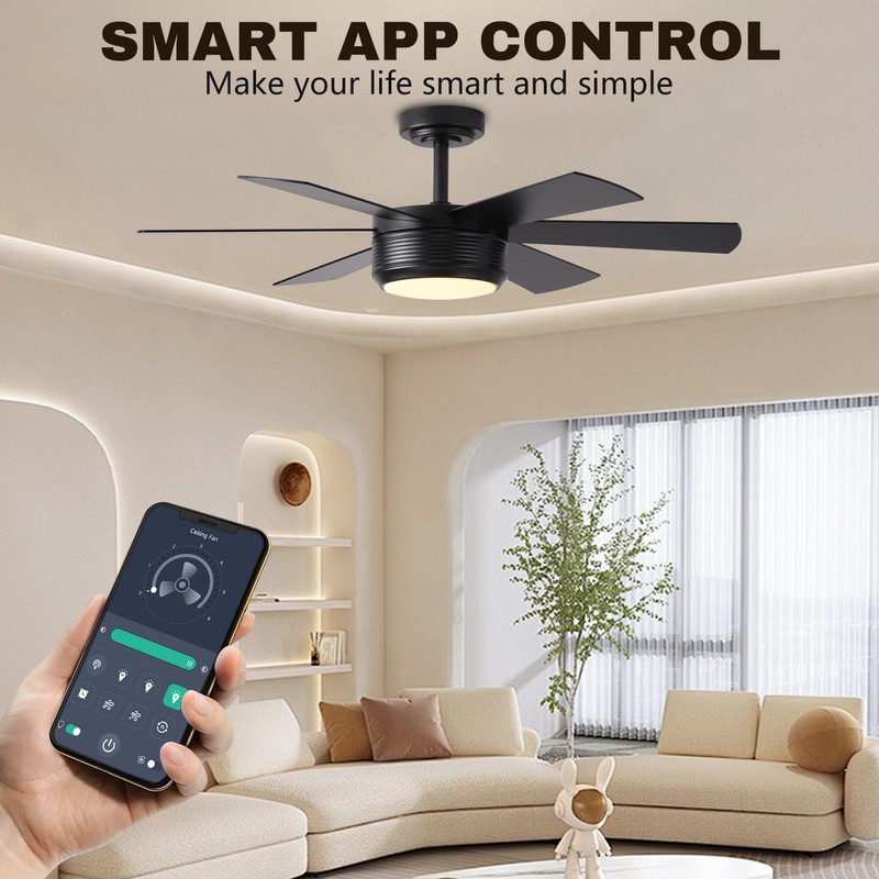 SHOWDI 42 Inch Ceiling Fan with Lights and Remote, 6
