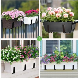 HFHOME 4PCS Adjustable Planter Window Box Planters Hanging Flower Box Holders Brackets, Heavy Duty Wall Mount Holder for Windowsills, Garden, Fences, and Balcony - Black