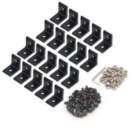 Befenybay 20 Pieces Black 2 Hole Inner Corner Connectors with 40 Pieces M5 Screws and 40 Pieces T Nuts for 6mm Slotted Aluminum Extrusion Profile 2020 Series