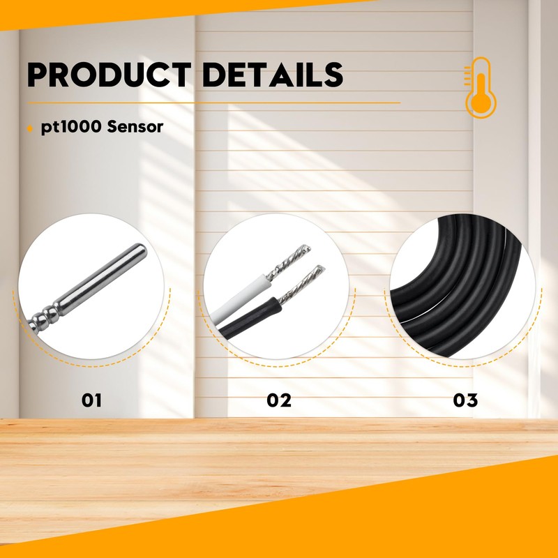 PT1000 Temperature Sensor Compatible with​ Solar Water Heater Controller, Replacement