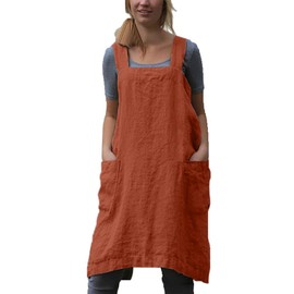 Hawholm Japanese Pinafore Apron Smock Cotton Apron with Pockets Plus Size Aprons for Women