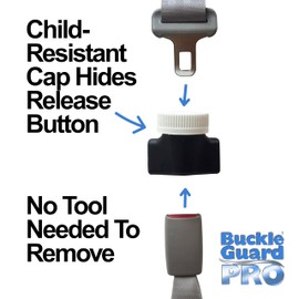 Buckle Guard PRO Seat Belt Button Cover (2-Pack Black) Deters Children and Disabled Adults from Opening Their Seat Belt While Riding in a Motorized Vehicle