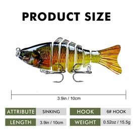 5Pcs Multi Jointed Bass Pike Fishing Lures with Storage Box, 3D Lifelike Artificial Segment Swimbaits Hard Treble Fishing Hooks Wobbler Slow Sinking Lure for Saltwater Freshwater Perch Trout