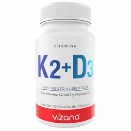 VIZANA NUTRITION | Vitamina K2-MK7 + D3 en Cápsulas HPMC Vegetarianas (90 Caps-370 mg)