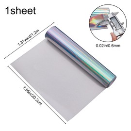 GORGECRAFT 8”x 47”Holographic Vinyl Fabric Silver Laser Faux Leather Sheets Rolls Metallic Mirrored Vinyl Crafts Fabric Iridescent Reflective Radium Film for Sewing Clothing Bags Headwear DIY Bow