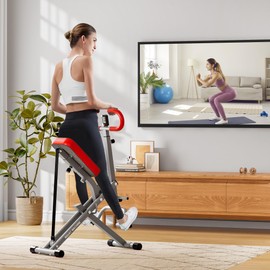 DlandHome Squat Machine, Rowing Machine with 3 High-Strength Resistance Band for Home Gym, Foldable Leg Glute Trainer Squat Assist Trainer for Full Body 330lbs, Red