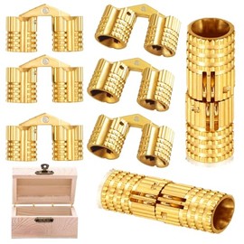 Hidden Brass Barrel Hinges, 8mm, 180 Degree Opening Angle Concealed Furniture Hinges for DIY Jewelry Box Hand Craft, 8-Piece Set with Screws, Gold, 0.71 x 0.31 Inch