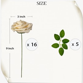 Dailuee Artificial Roses Flowers 16Pcs Real Touch Roses with Stem Foam Fake Roses for DIY Wedding Bouquets Centerpieces Arrangement Party Baby Shower Home Decorations (Champagne)